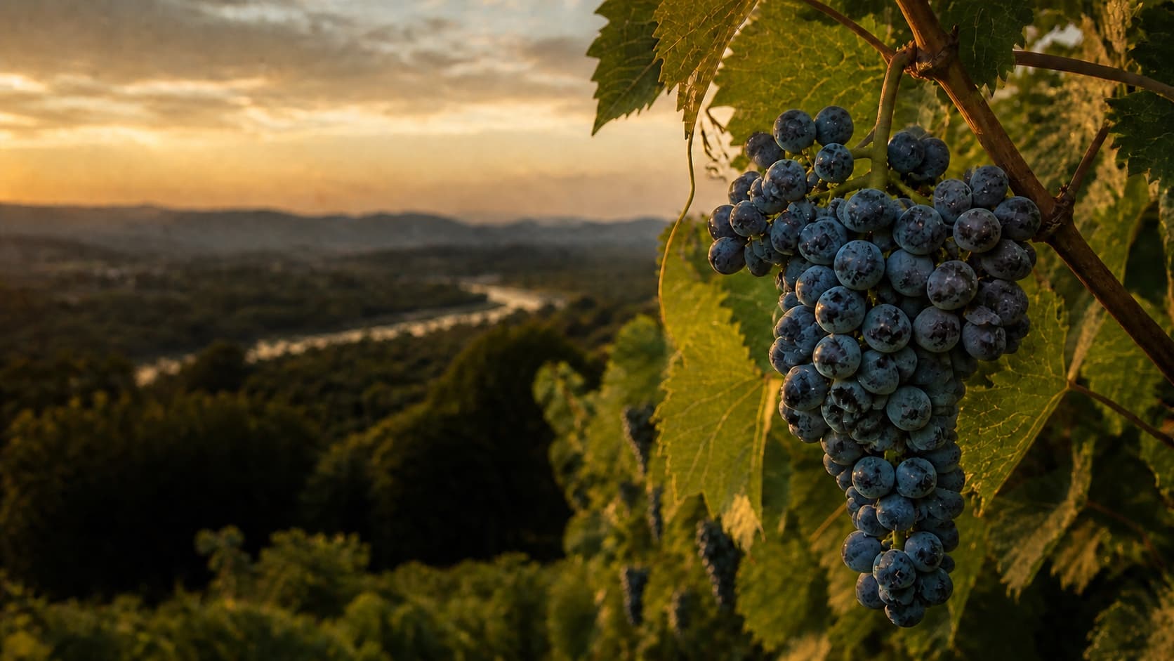 Ripe Cabernet Cantor bunch above the Dunajec Valley